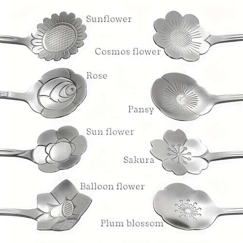 8pcs Flower Spoon Set Stainless Steel Tea Spoon Stirring Spoon Coffee Spoon Mixing Spoon Sugar
