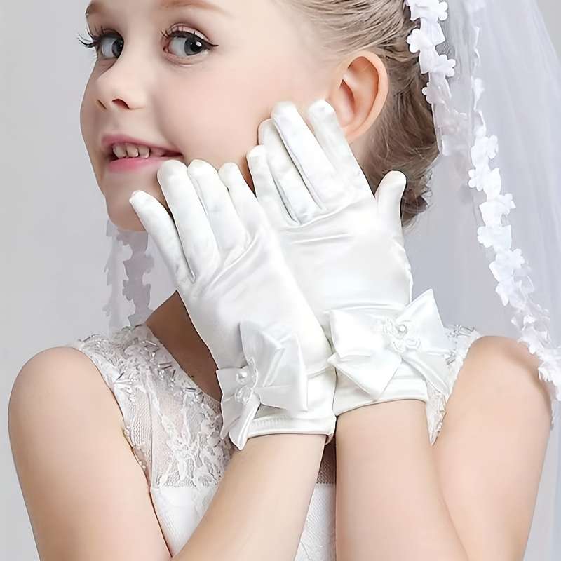 1 Pair Pink One Size Lace Floral Youngsters Gloves