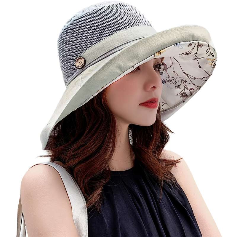 1pc Wide Brim Bucket Hat Mesh Breathable Stitching Sun Hat Sunscreen UV Protection Packable Basin H