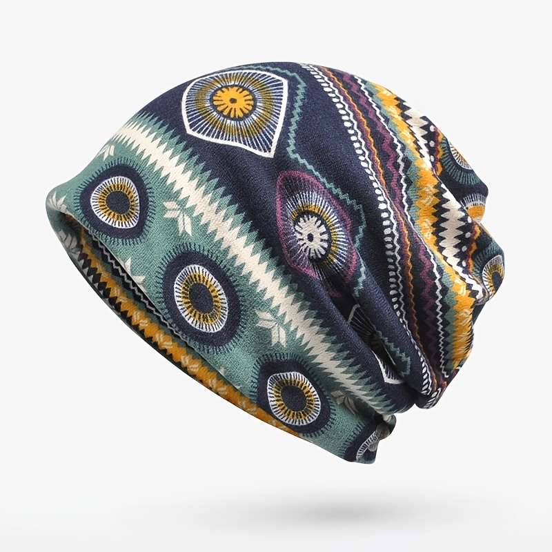 1pc Ethnic Style Beanies Pullover Hat Winter Cap Casual Skull Hat For Men Women Hip Hop Cap Ski Cap