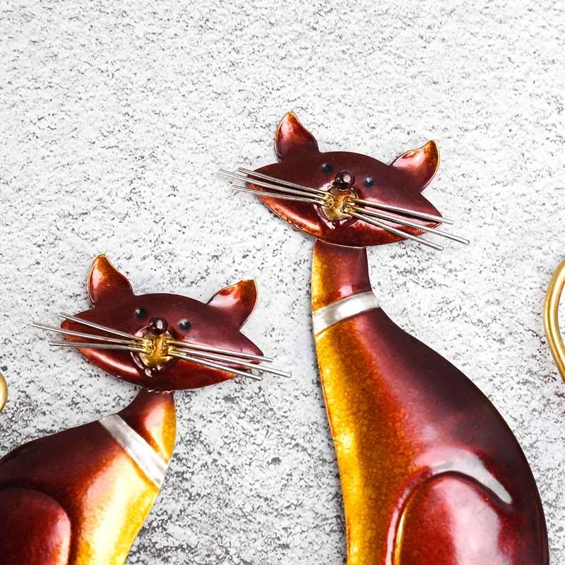 1pc Wall Cat Key Storage Hook Rack With 4 Hooks Iron Art Painting Decorative Hooks For Bags Clothe