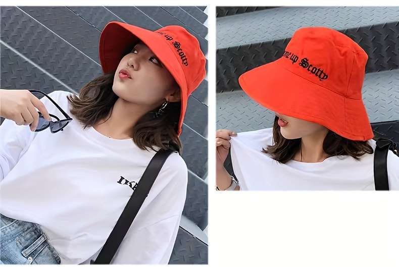 1pc Women's Sun Hat Cotton Fisherman Cap Non-Stretch Lightweight Embroidered Hand Wash Only P