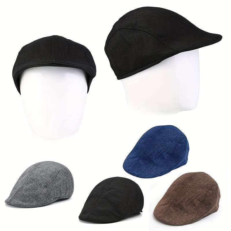 1pc Men's StylishLinen Beret Hat Retro Lightweight Duckbill Cap for Middle-Aged Elderly Brea