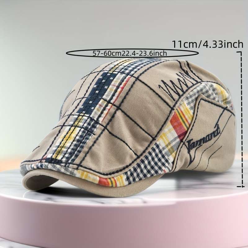 1pc Casual Plaid Stitching Irregular Embroidery Beret For Outdoor Sunshade Hat Christmas Gift
