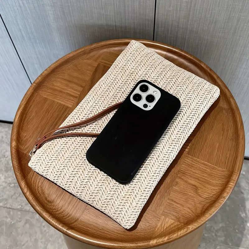 Straw Woven Clutch Bag, Trendy Braided Waist Purse