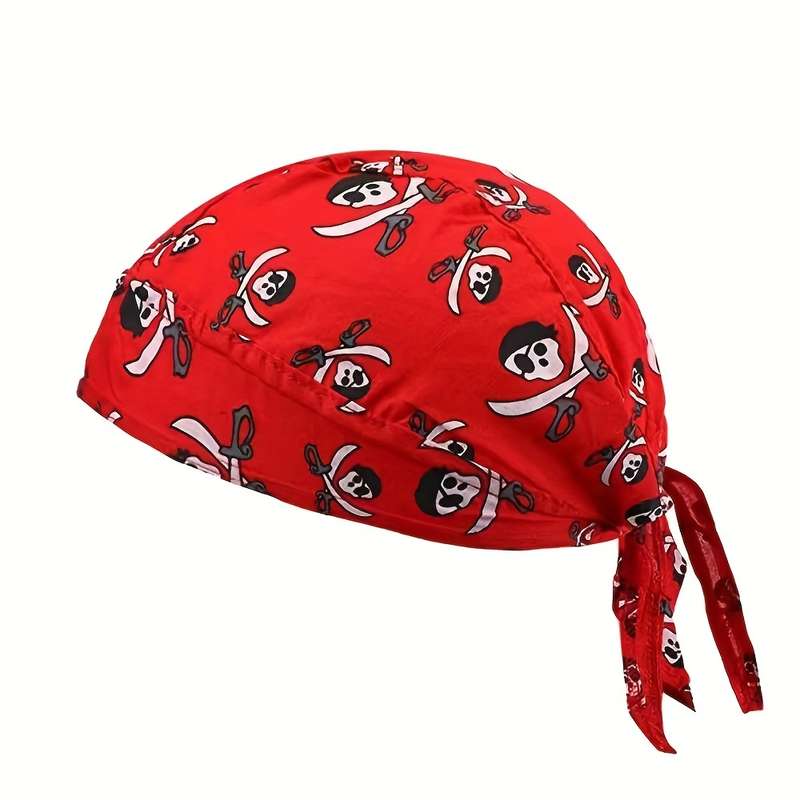1pc Pirate Hat for Adults Black with White Skull Red Heart Pattern Lightweight Knit Headge