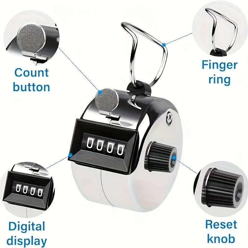 1pc Iron Handheld 4-Digit Clicker Counter Non-Rechargeable Metal Tally for Counting Knitting Coachin