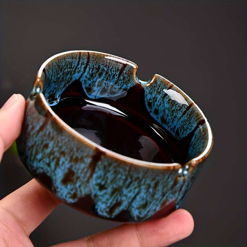 1pc Elegant Ceramic Ashtray with Marbled Design C Stylish Round Ash Holder for Cigarettes Perf