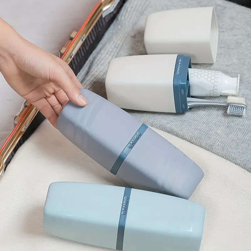 1pc 3in1 Portable Toothbrush Holder with Cover Plastic Toothpaste Container Multi-Functional Bathroo