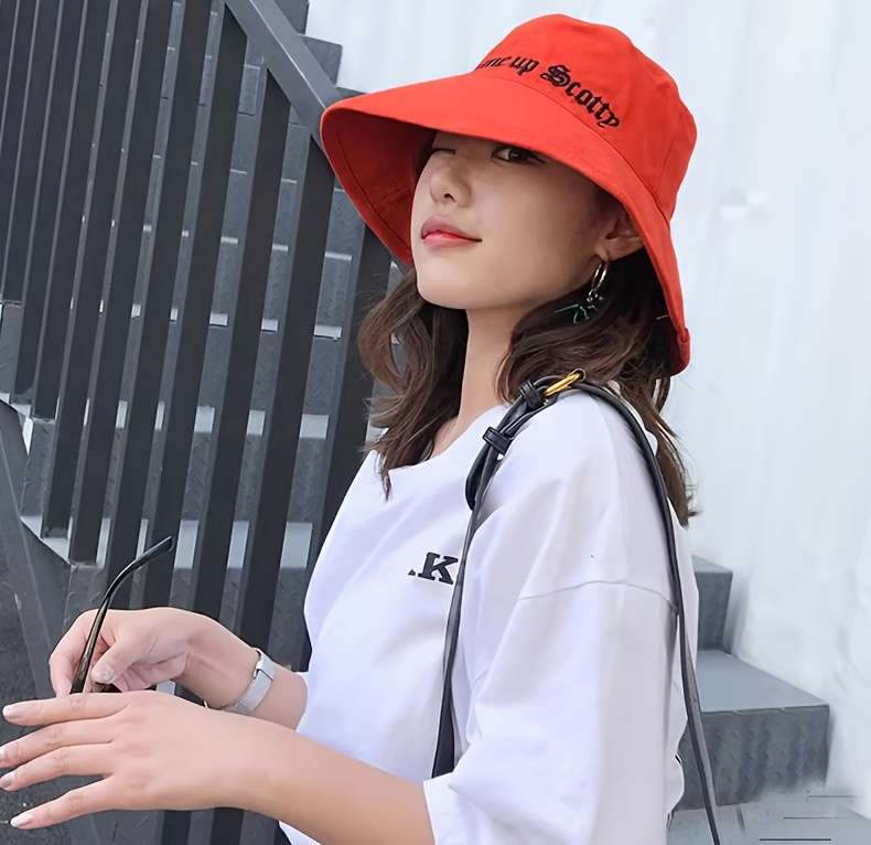 1pc Women's Sun Hat Cotton Fisherman Cap Non-Stretch Lightweight Embroidered Hand Wash Only P