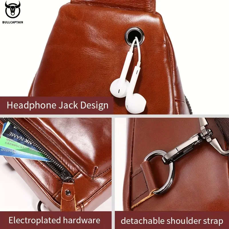 Men's Genuine Leather Sling Bag Vintage Style Large Capacity Multi-Functional Fashion Crossbody