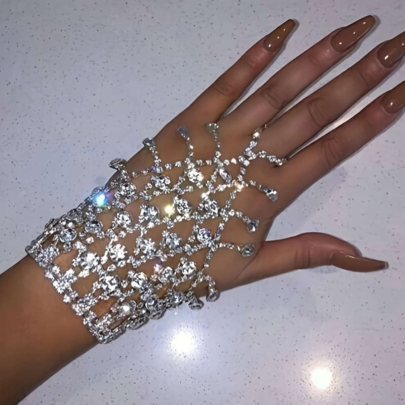 1 Piece Of Ice Crystal Shiny Rhinestone Ring Bracelet