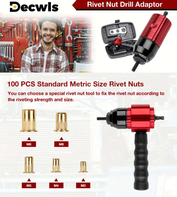 m4 m5 m6 m8 household nut riveting machine industrial grade rivet nut quick pull riveting tool including 100 pieces of rivet nuts 3 12mm drill bit rivet nut gun used with electric drill details 0