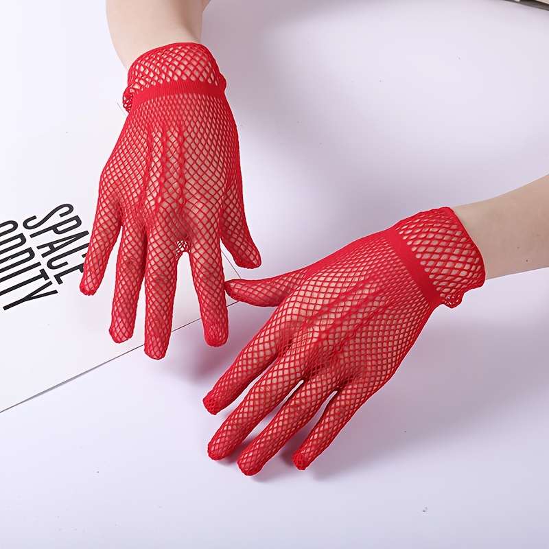 1 Pair Black Lace Mesh Gloves
