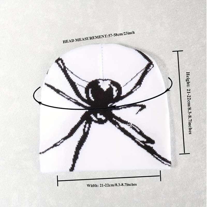1pc Big Spider Jacquard Y2K Beanie Trendy Color Block Knit Hats Gothic Skull Cap Hip Hop Beanies Fo