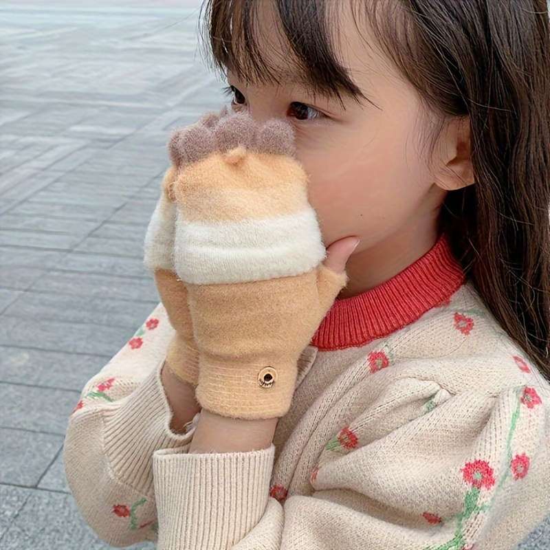 1 Pair Beige Color Light Pink Warm Gloves