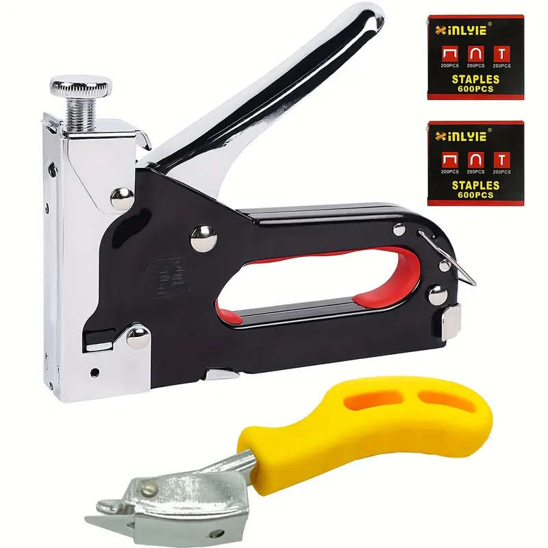 1 Set Upholstery 4In1 Staple Gun Heavy Duty With 1200 Staples Remover Gloves Manual Brad Nailer Powe
