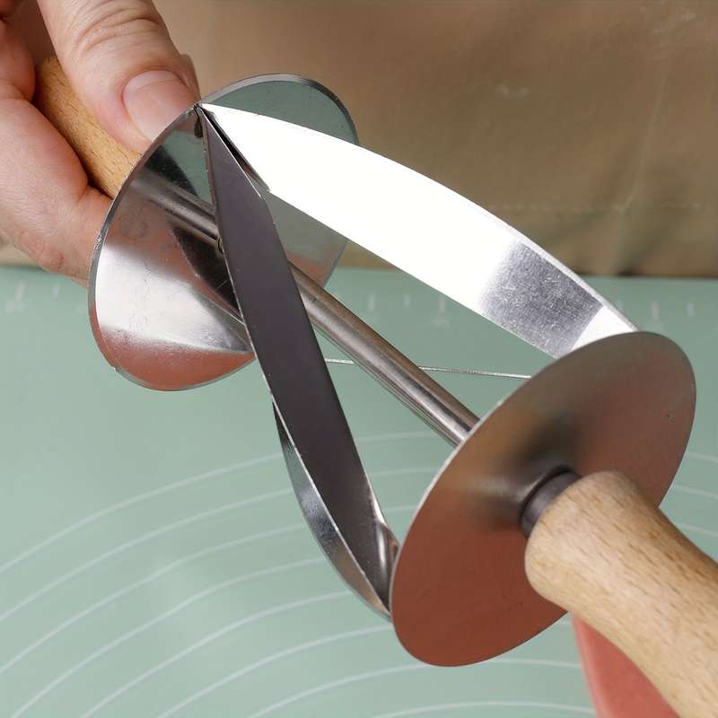 1pc Stainless Steel Croissant Wooden Handle Roller Cutter Bread Dough Pastry Making Tool For Ki
