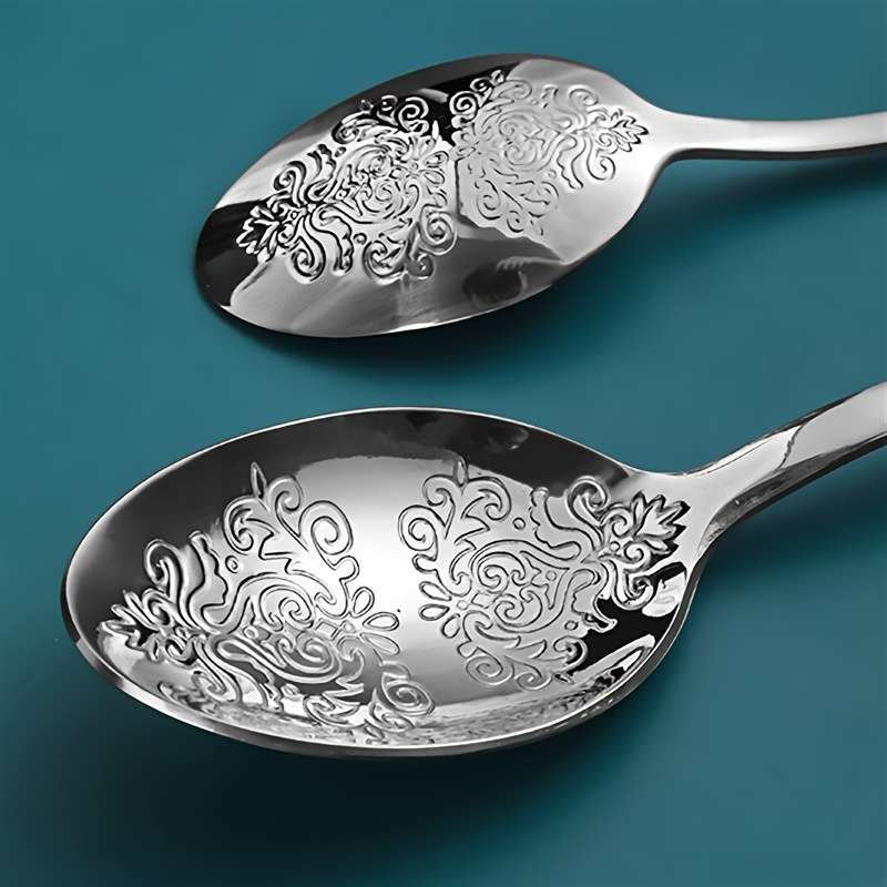 12pcs Stainless Steel Dessert Spoons Set For Restaurant Patterned Embossed Tea Spoons Dessert