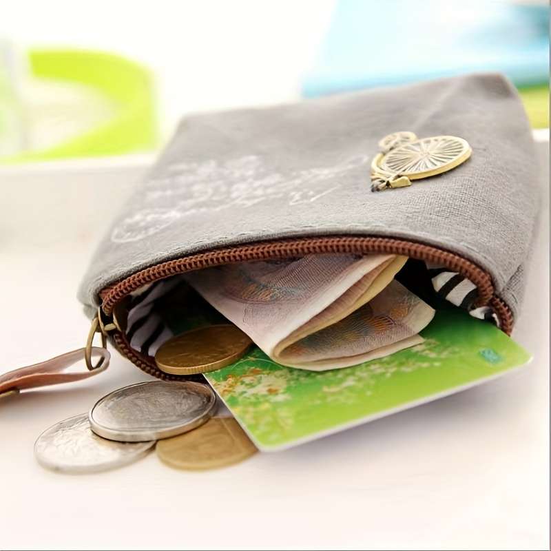 1pc Vintage-Inspired Canvas Coin Purse Makeup Bag for Women Compact Zippered Wallet with No