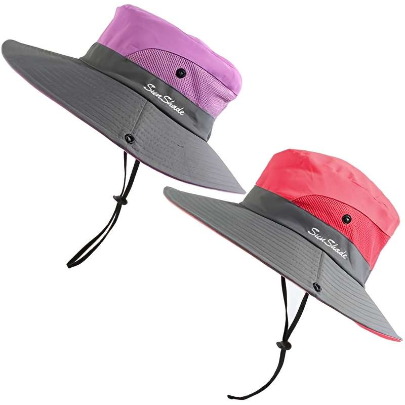 1pc SUNYGOOG UV Protection Breathable Fishing Bucket Hat with Cooling Mesh Ponytail Opening Adju