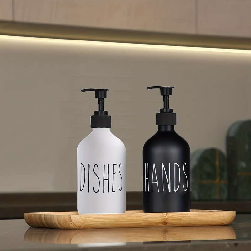 Plastic Soap Dispenser SetContains Black Hand Soap Dispenser and White Dish Soap Dispenser. Ki