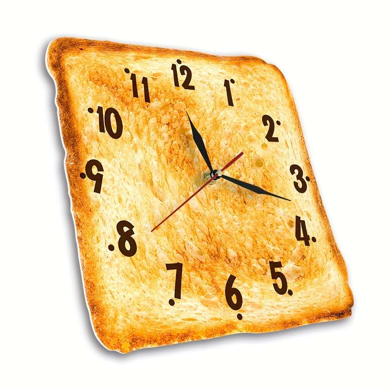 1pc Plastic Wall Clock Baked Bread Design Wall Clock Butter Toast Wall Clock Silent Clock F
