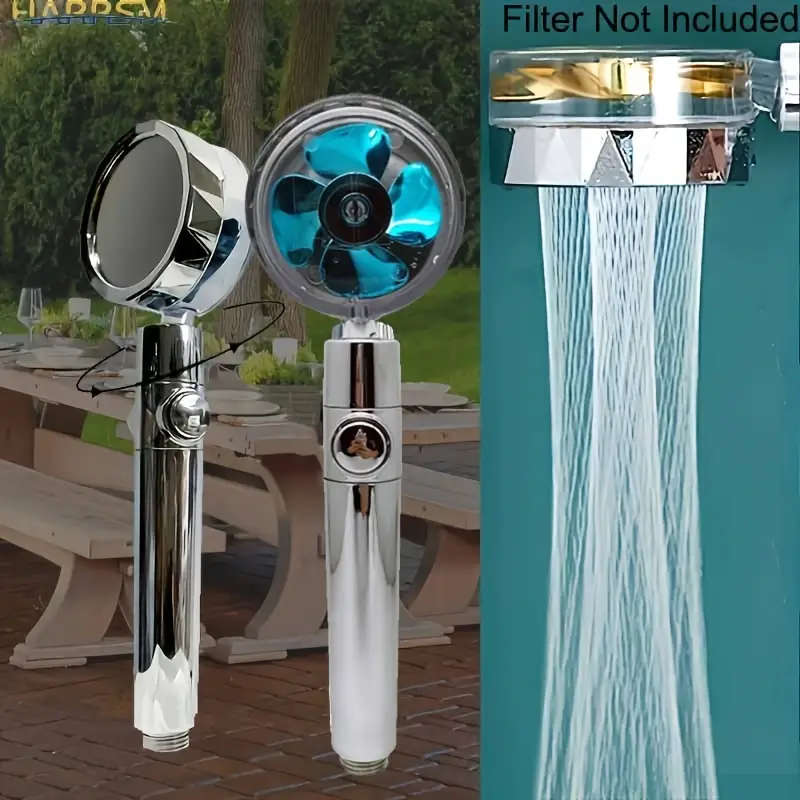 Shower Head Water Saving High Pressure Turbo Propeller Flow Showerhead With Fan Built-in Filter Rain