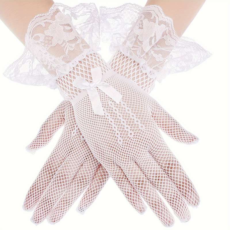 1 Pair White Fishnet Lace Gloves