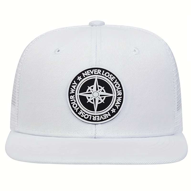 1pc Round Logo Decor Baseball Cap Solid Color Unisex Casual Snapback Hat Adjustable Lightweight Sun
