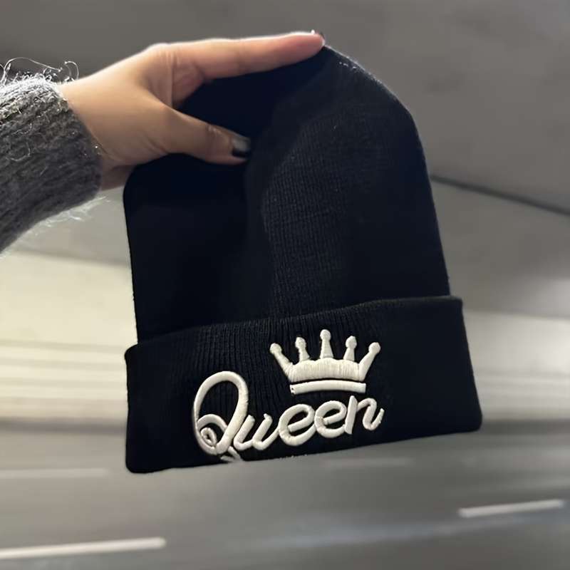 1pc 1pcMS Show Men's Fashion Knitted Hat KING&QUEEN Embroidered Hat Ideal choice for Gifts