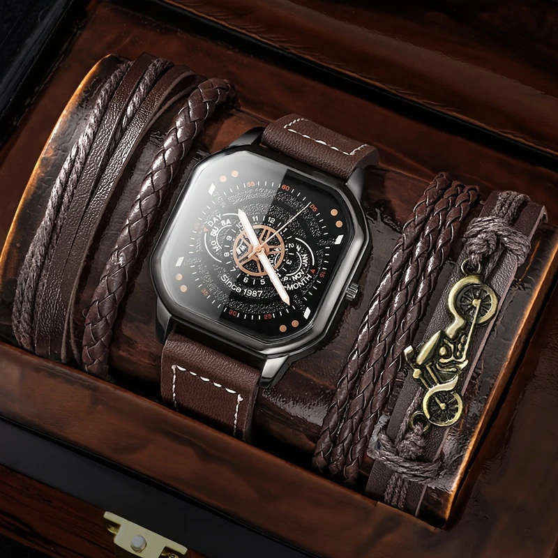 5pcs set Mens Fashion Business Watches Bracelet Set Color sent randomly
