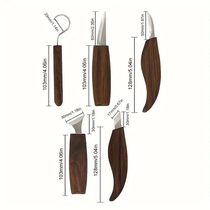 8pcs Walnut Wood Chrome Vanadium Steel Knife Set Includes Carving Wood Shaping Spoon Carving Tools i