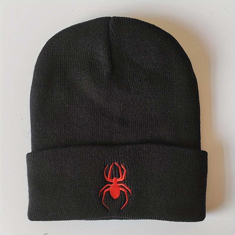 1pc Spider Embroidery Graphic Beanie Solid Color Casual Knit Hats Unisex Cuffed Beanie Hip Hop Skul