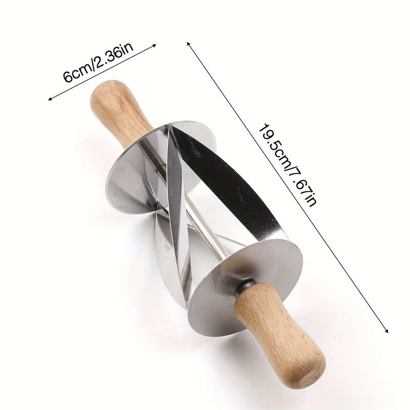 1pc Stainless Steel Croissant Wooden Handle Roller Cutter Bread Dough Pastry Making Tool For Ki