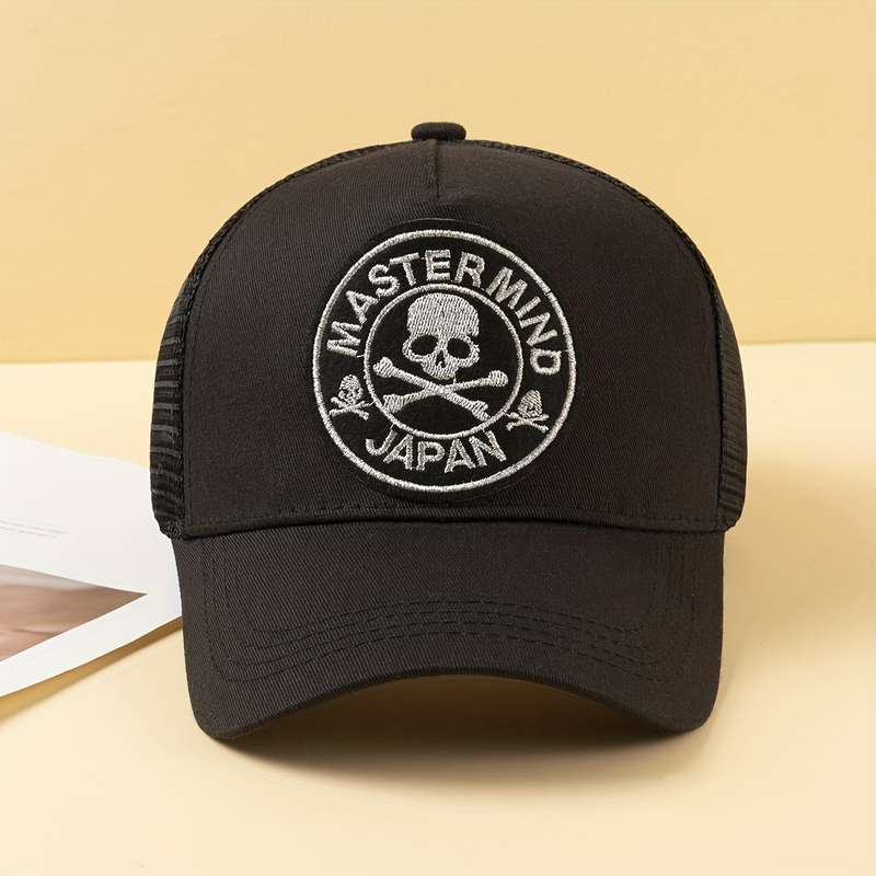 1pc Skull Letter Patchwork Mesh Baseball Cap Lightweight Breathable Sun Hat for Outdoor Activi