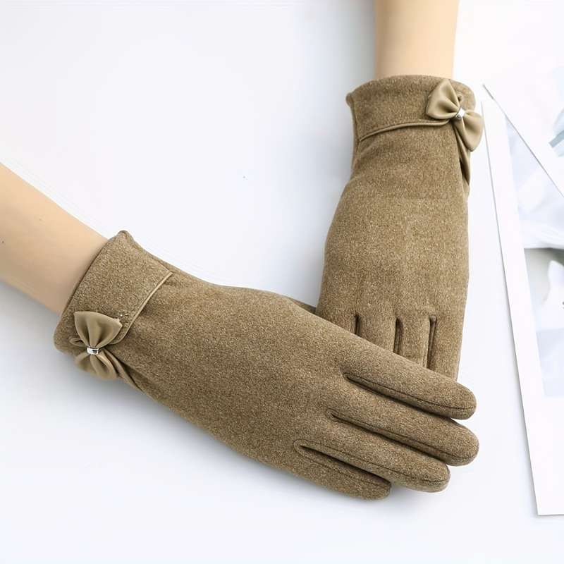 1 Pair Khaki Fleece Winter Warm Gloves