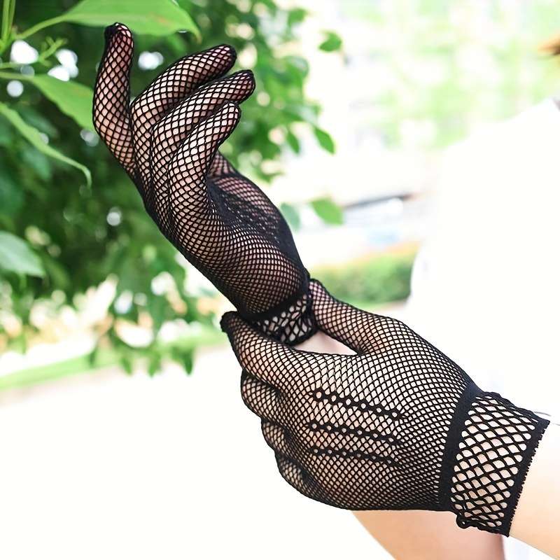 1 Pair Black Lace Mesh Gloves