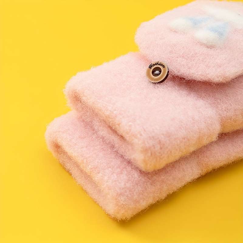 1 Pair Beige Color Light Pink Warm Gloves