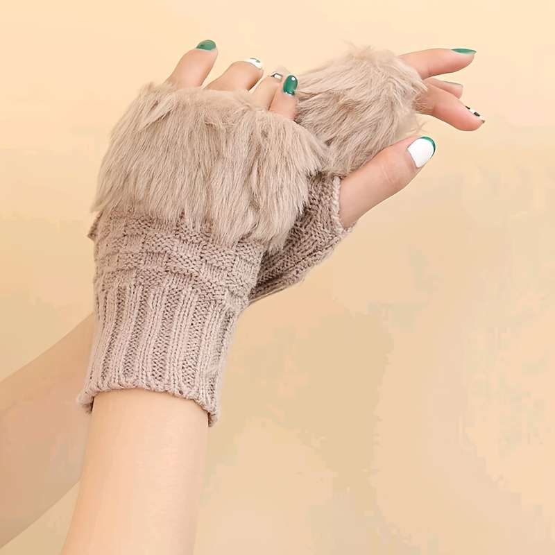 1 Pair Khaki Warm Gloves