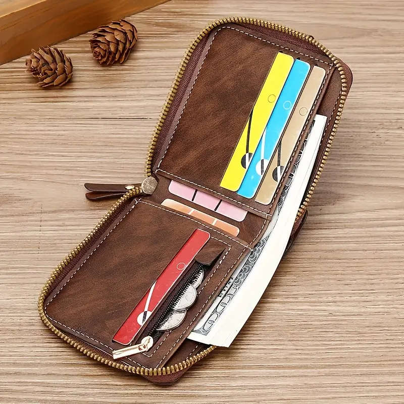 Button Decor Zipper Bag, Credit Card Holder, Bifold Wallet, Simple Portable Wallet