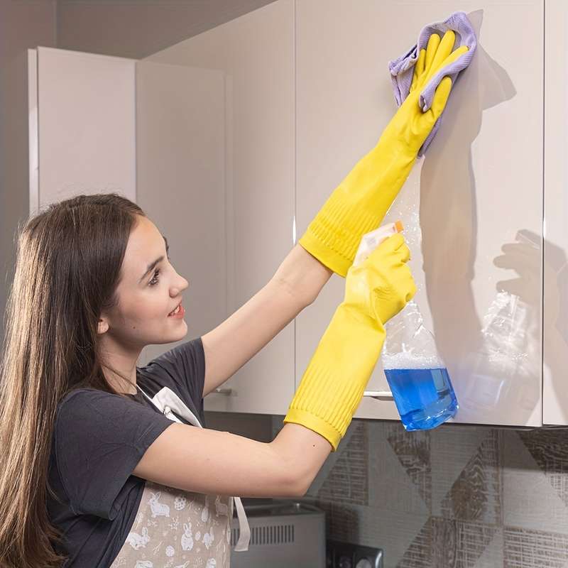 2 Pairs Hand Wash Safe 38cm Cream Gloves Size XL Household Cleaning Gloves