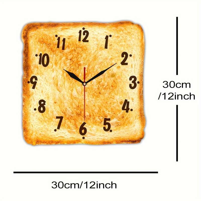 1pc Plastic Wall Clock Baked Bread Design Wall Clock Butter Toast Wall Clock Silent Clock F