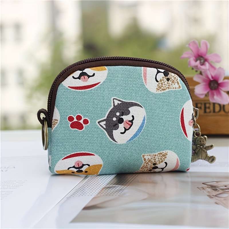 1pc Japanese Style Coin Purse Zipper Around Storage Bag Mini Wallet with Keychain