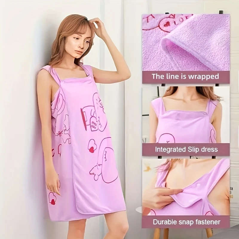 1pc Cute Rabbit Bath Wrap Towel Absorbent Quick-drying Wearable Bath Towel For Women Super Soft Bat