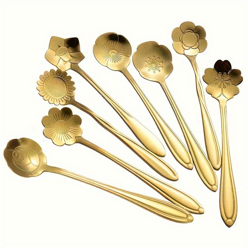 8pcs Flower Spoon Set Stainless Steel Tea Spoon Stirring Spoon Coffee Spoon Mixing Spoon Sugar