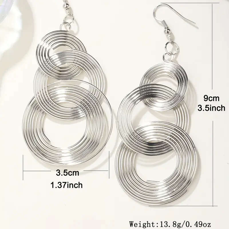 Silver Drop & Dangle Multilayer Circle Earrings