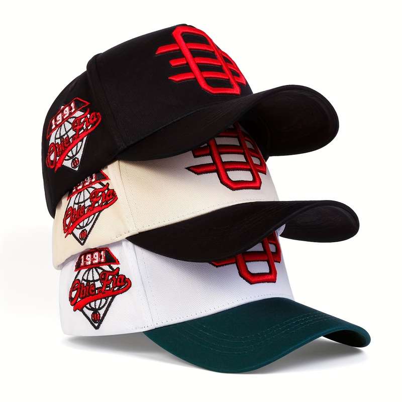 1pc Trendy OE Embroidery Baseball Cap Lightweight Adjustable Dad Hats Color Block Breathable Sun Ha