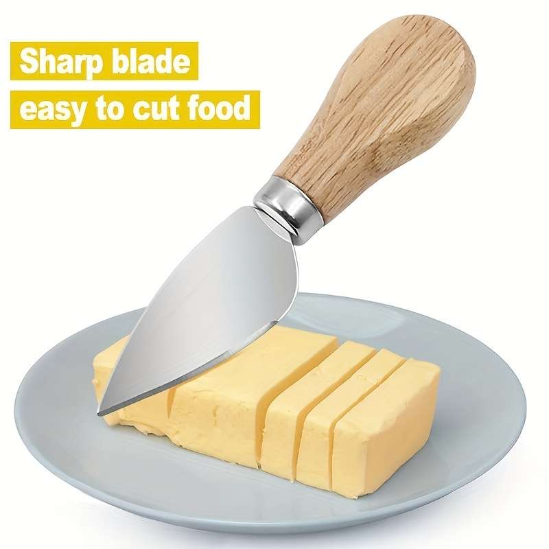4-Piece Oak Cheese Knife Set Stainless Steel Western Food Kitchen Knives for Cooking Baking