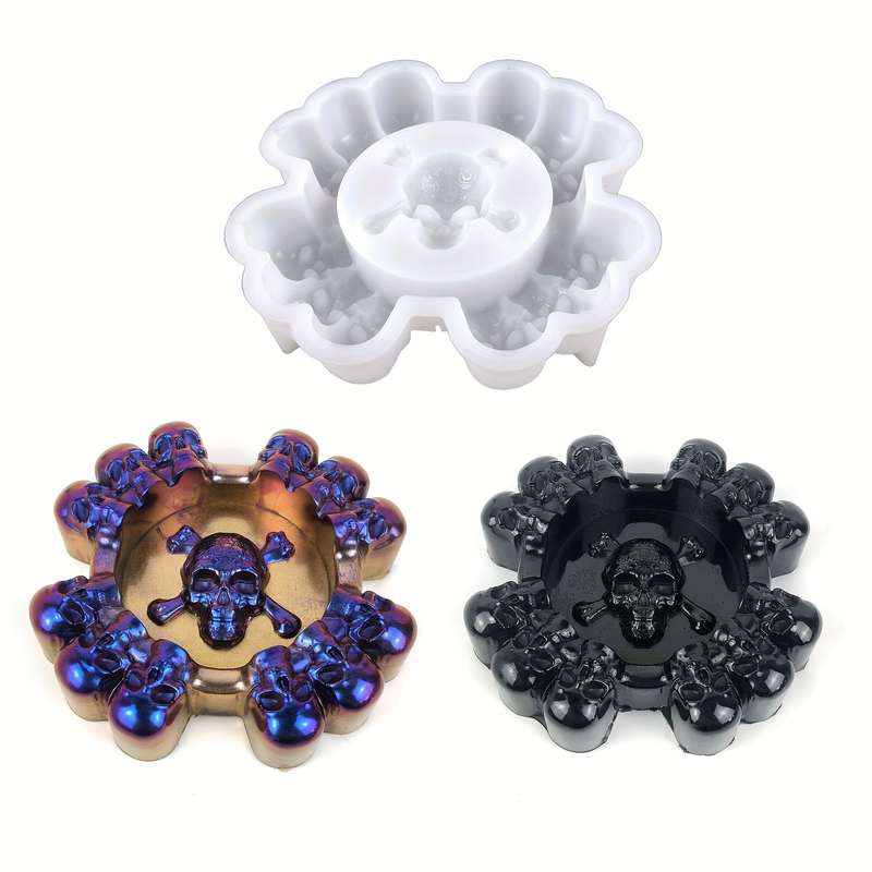 1pc Spooky Human Skull Ashtray Silicone Mold For Scary Halloween Decorations And Decorative Sku